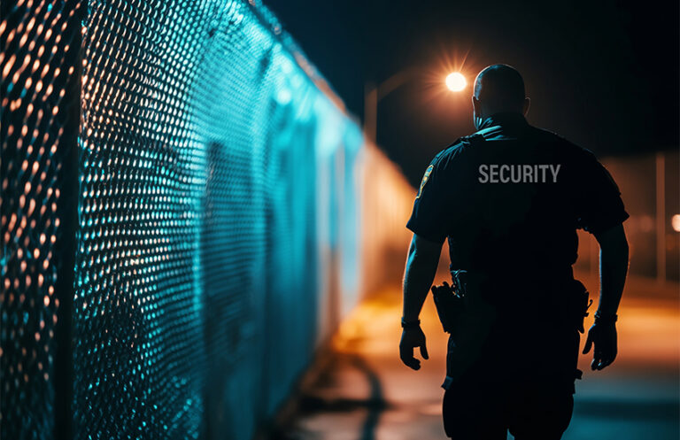 Security guard on duty, representing how Elevate staff scheduling software ensures dependable coverage and compliance for security services.