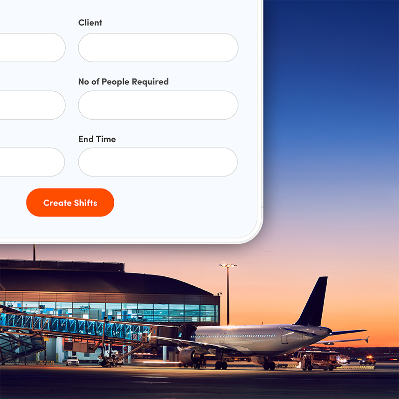 Elevate platform displaying shift creation for airport operations, demonstrating simplified workforce scheduling software for aviation.