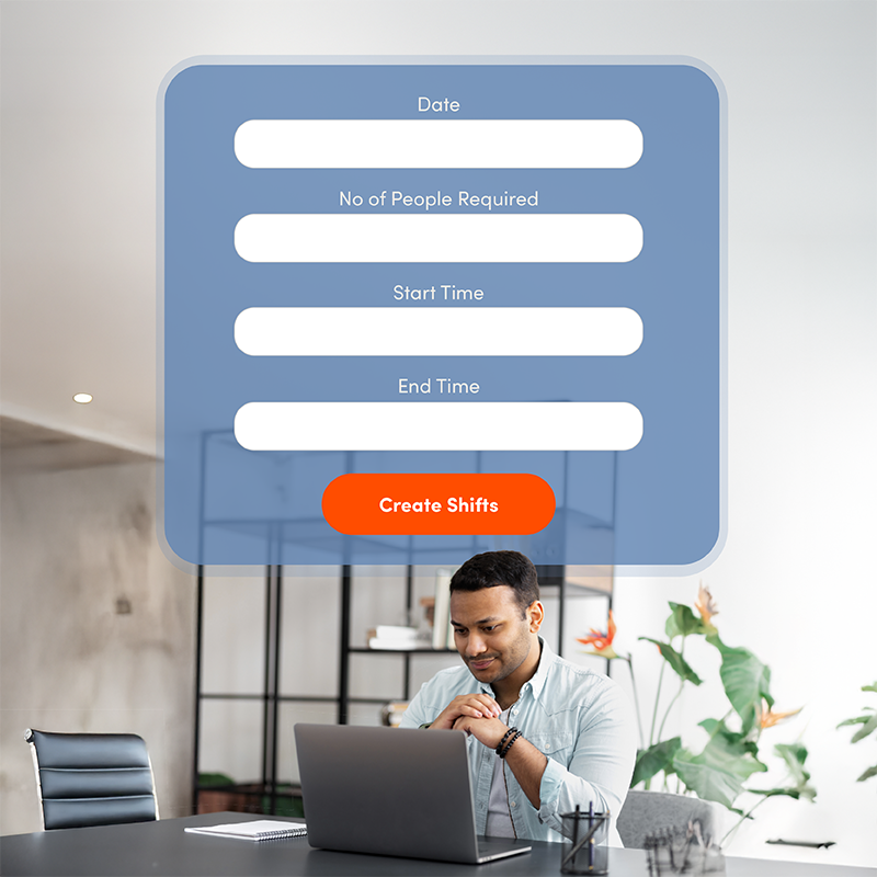 Businessman viewing Elevate workforce scheduling software, demonstrating simple shift publishing and smart rostering for labour management.