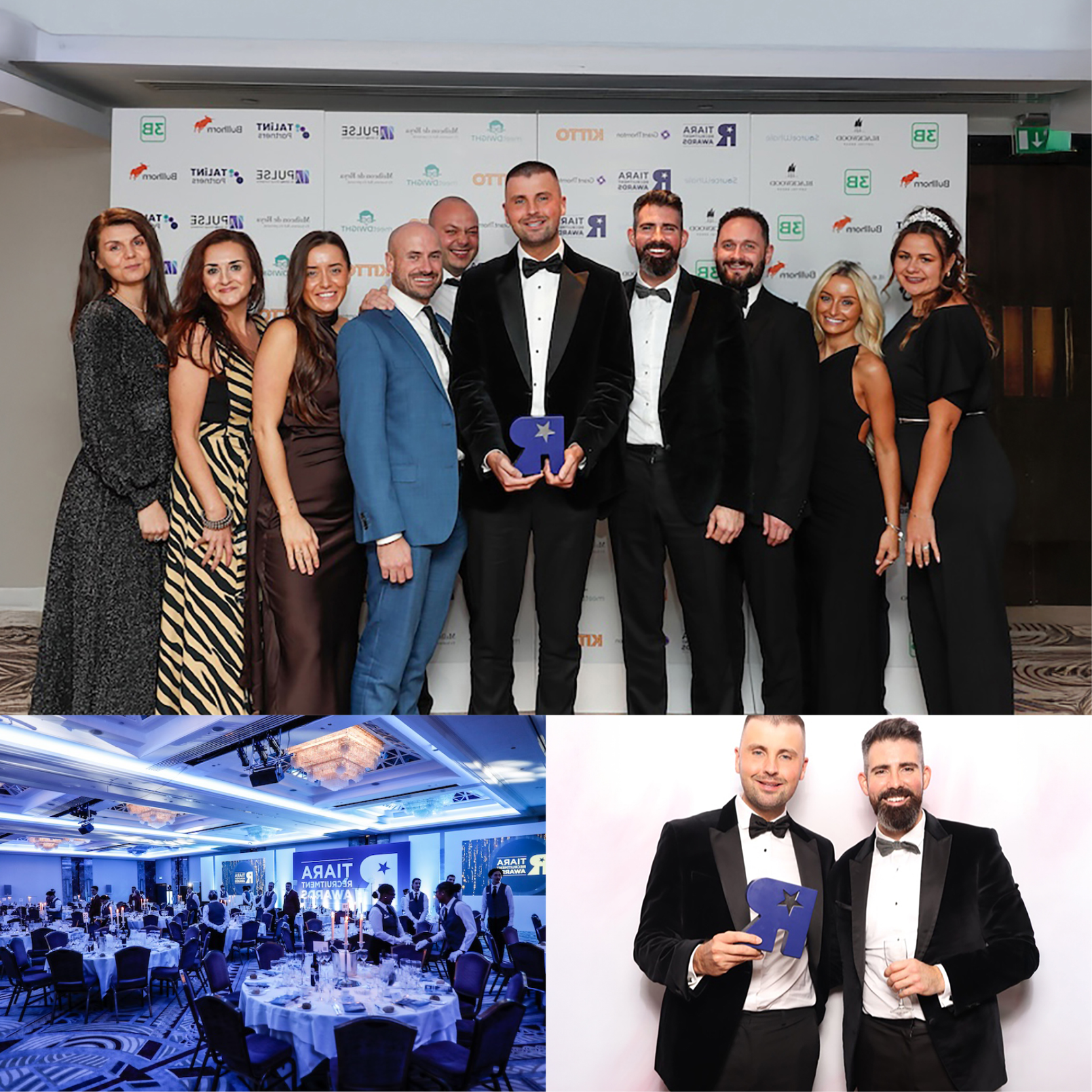Optime Group team at the TIARA Recruitment Awards in black tie holding their award