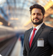 Smartly dressed workers at a train station, symbolising an engaged and efficient workforce managed by Elevate rail solutions.